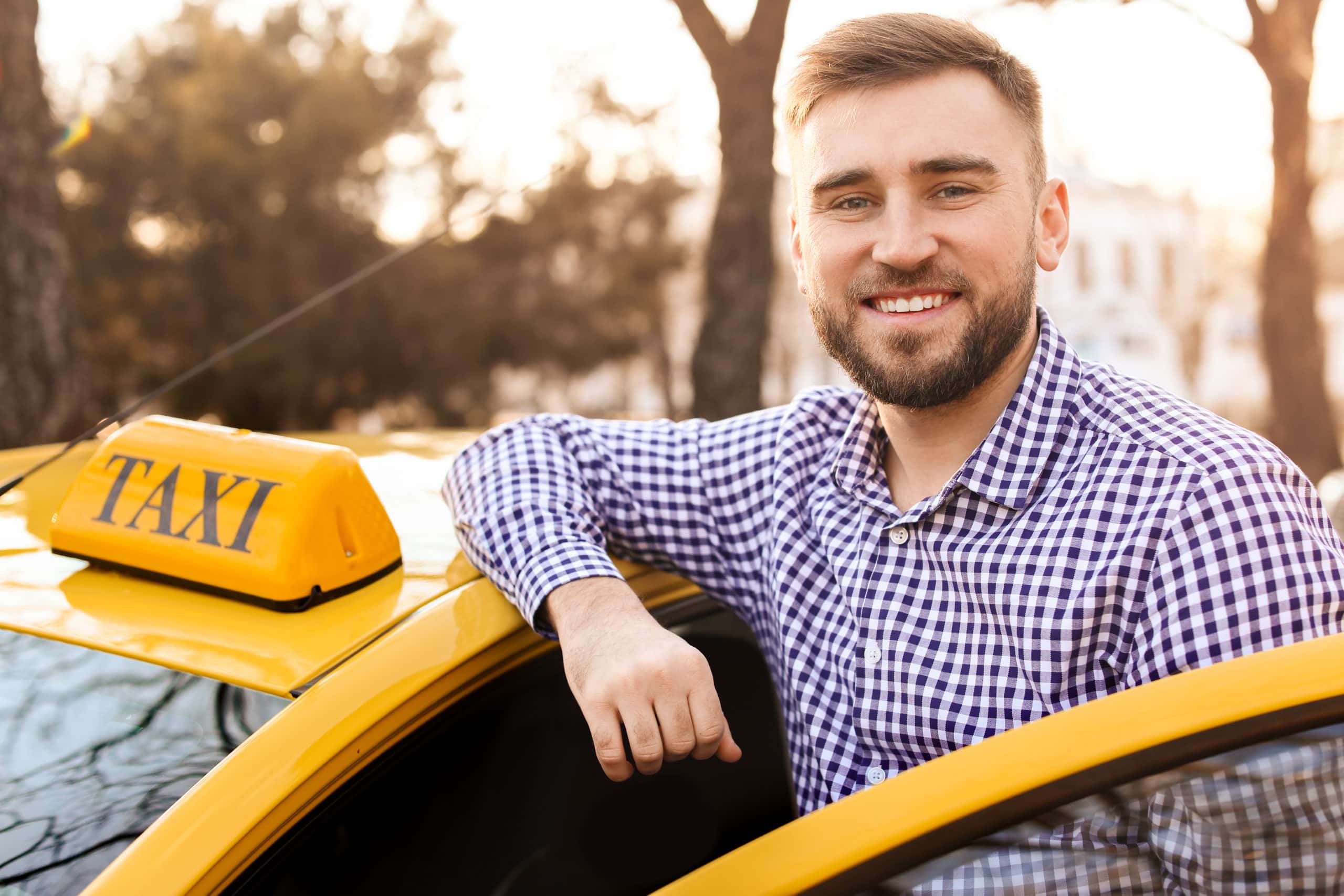 Portrait of handsome taxi driver outdoors