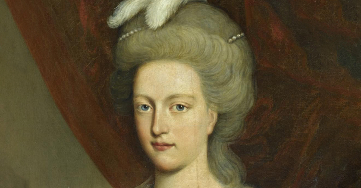 A portrait of Princess Auguste Caroline Friederike (1764-1788), daughter of Duke Karl Wilhelm Ferdinand, wife of Friedrich II of Württemberg, half length, wearing a blue dress with a lace collar.