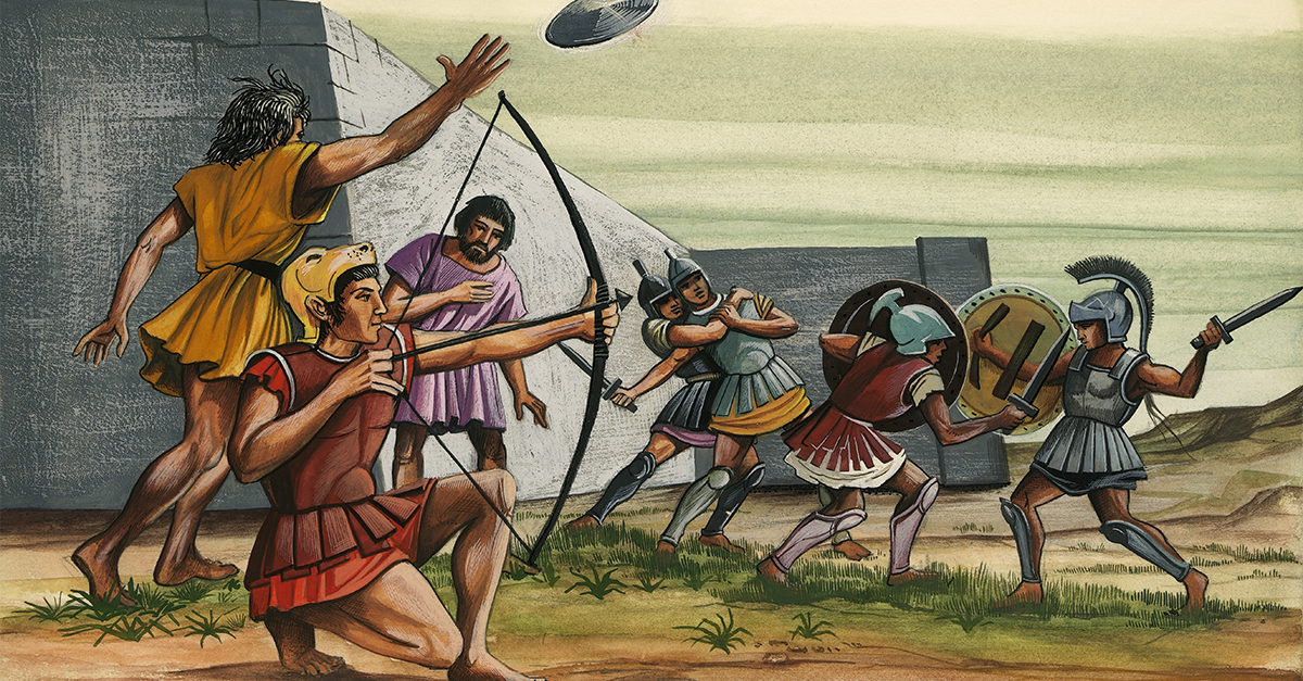 Young Spartans exercising with weapons, Sparta, drawing, Greek civilization.