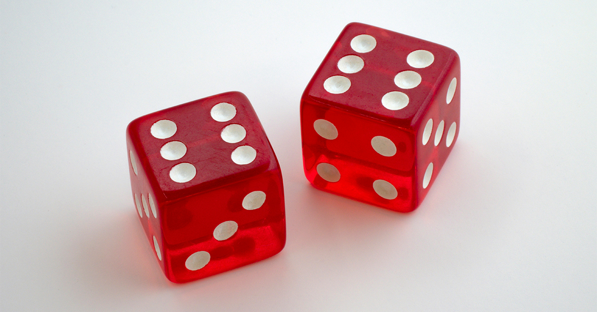 pair of red dice rolled to double sixes