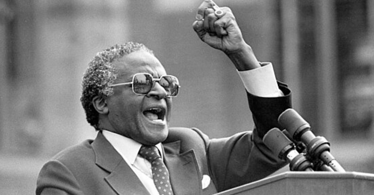 South African Anglican Bishop Desmond Tutu making a speech in Los Angeles.