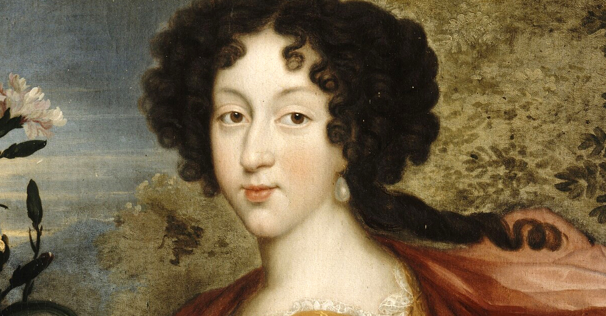 Portrait of a young Marie Louise d'Orléans, looking out at the viewer.