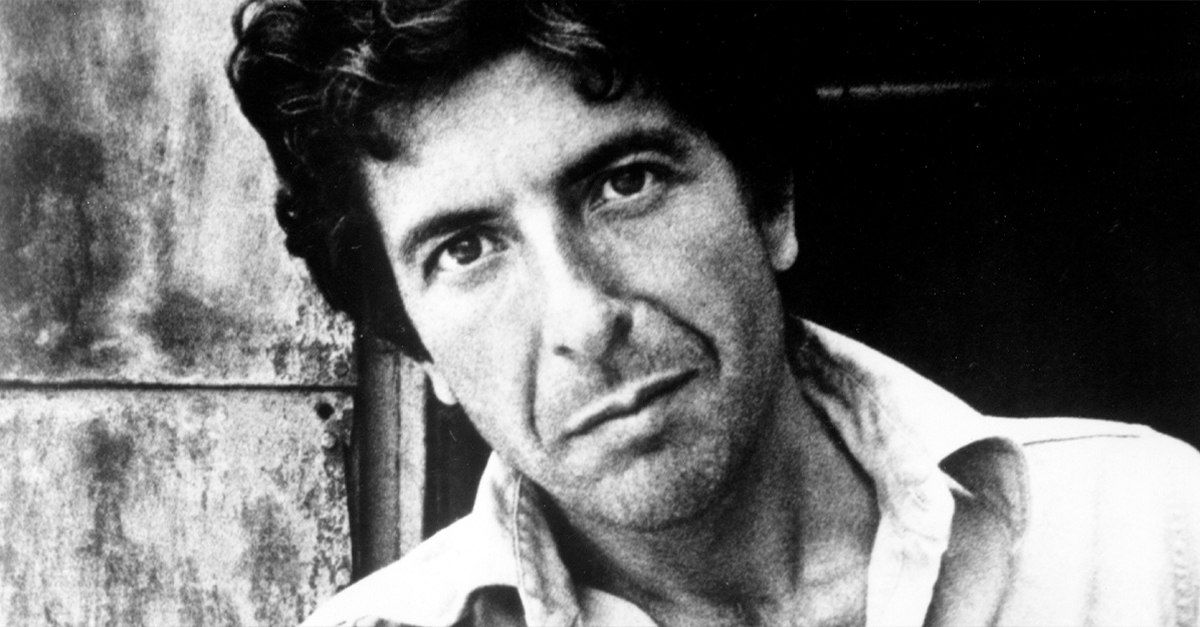 Black and white portrait of a young Leonard Cohen