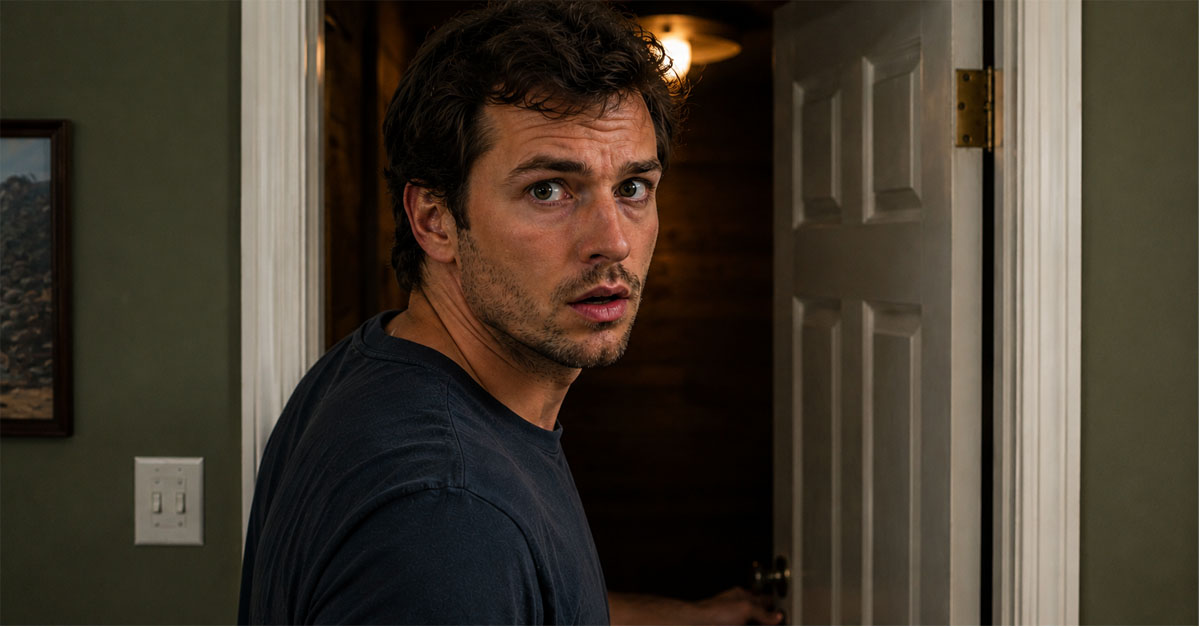 man opening basement door