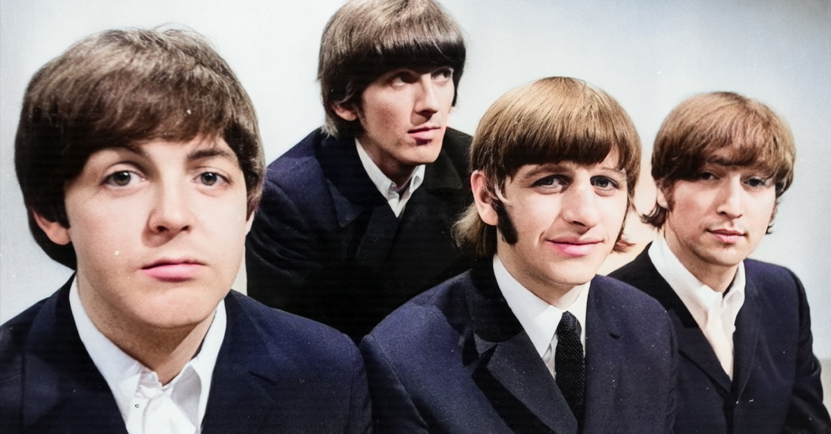 Portrait of British pop group The Beatles (L-R) Paul McCartney, George Harrison (1943 - 2001), Ringo Starr and John Lennon (1940 - 1980) at the BBC Television Studios in London before the start of their world tour, June 17, 1966.