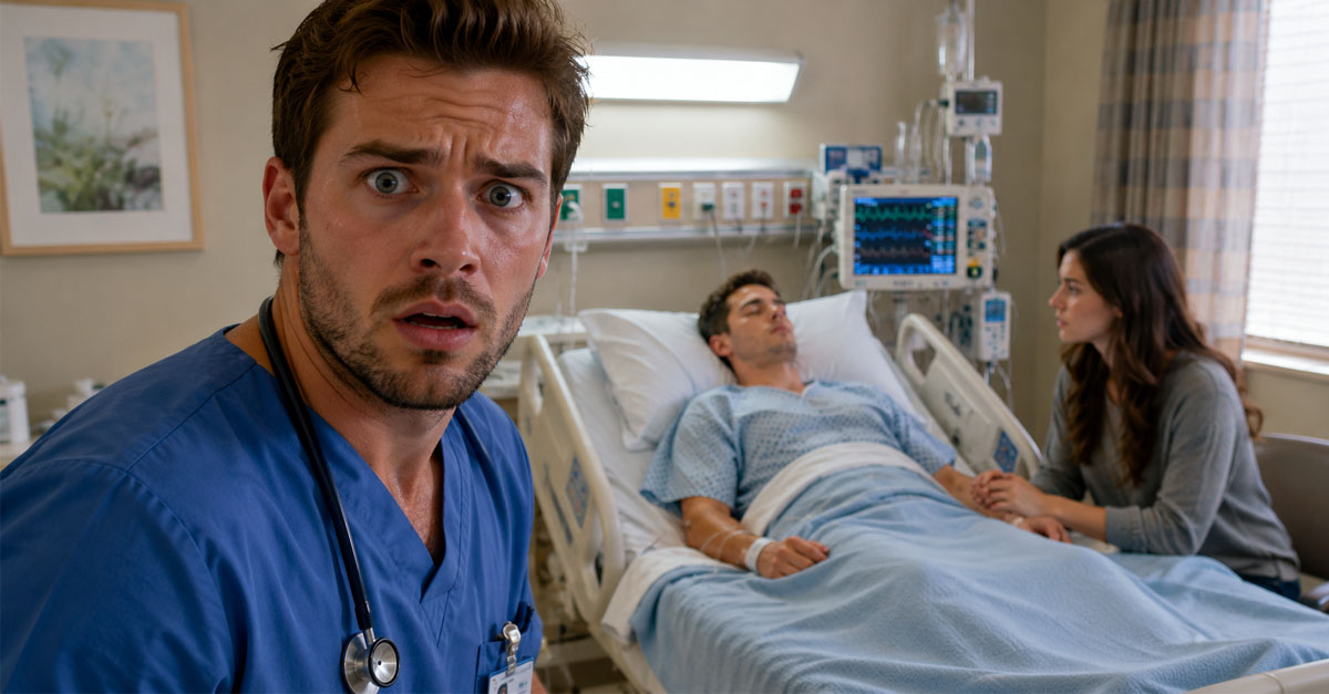 shocked nurse, hospital patient and girlfriend