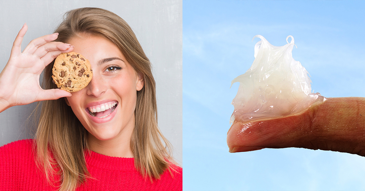 Girl Smiling With Cookie split with Finger Holding Vaseline